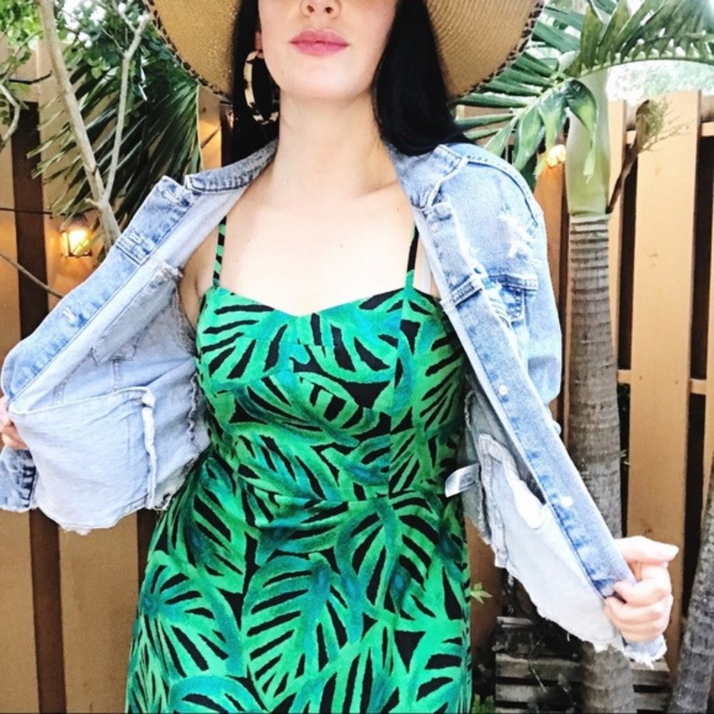 Donna Morgan Tropical Plant Leaf Print Sundress